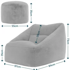 icon - Natalia XL Zitzak Fauteuil met Ronde Poef -Imitatiebont - Beige