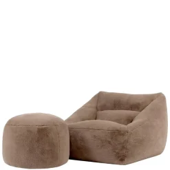 icon - Natalia XL Zitzak Fauteuil met Ronde Poef - Imitatiebont - Mocha
