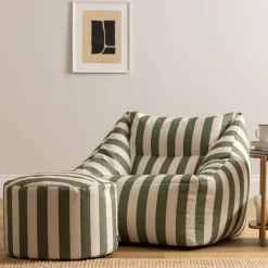 icon - Natalia XL Zitzak Fauteuil met Ronde Poef - Gestreept -