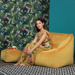 icon Zitzak en Poef Natalia - Fluwelen Zitzak - Geel