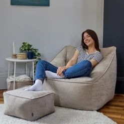 icon Zitzak en Poef Natalia - Chenille Zitzak Fauteuil - Beige