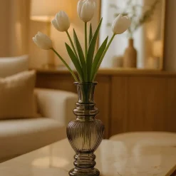 Ideas 4 Seasons Bloemenvaas Venice - glas - grijs smoke - D5.7 x H15 cm