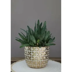 Ideas4Seasons Bloempot ruit motief Hanoi - goud - D14 x H12 cm