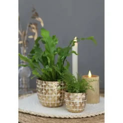 Ideas4Seasons Bloempot ruit motief Hanoi - goud - D14 x H12 cm