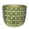 Ideas4seasons Bloempot ruit motief Hanoi - metallic groen - D18 x H15 cm