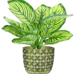 Ideas4seasons Bloempot ruit motief Hanoi - metallic groen - D18 x H15 cm