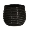 Ideas4seasons Plantenpot ribbel - zwart - D14 x H10 cm