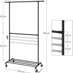 Ijzeren Kledingrek - Kledingrek op wieltjes - 2 stangen