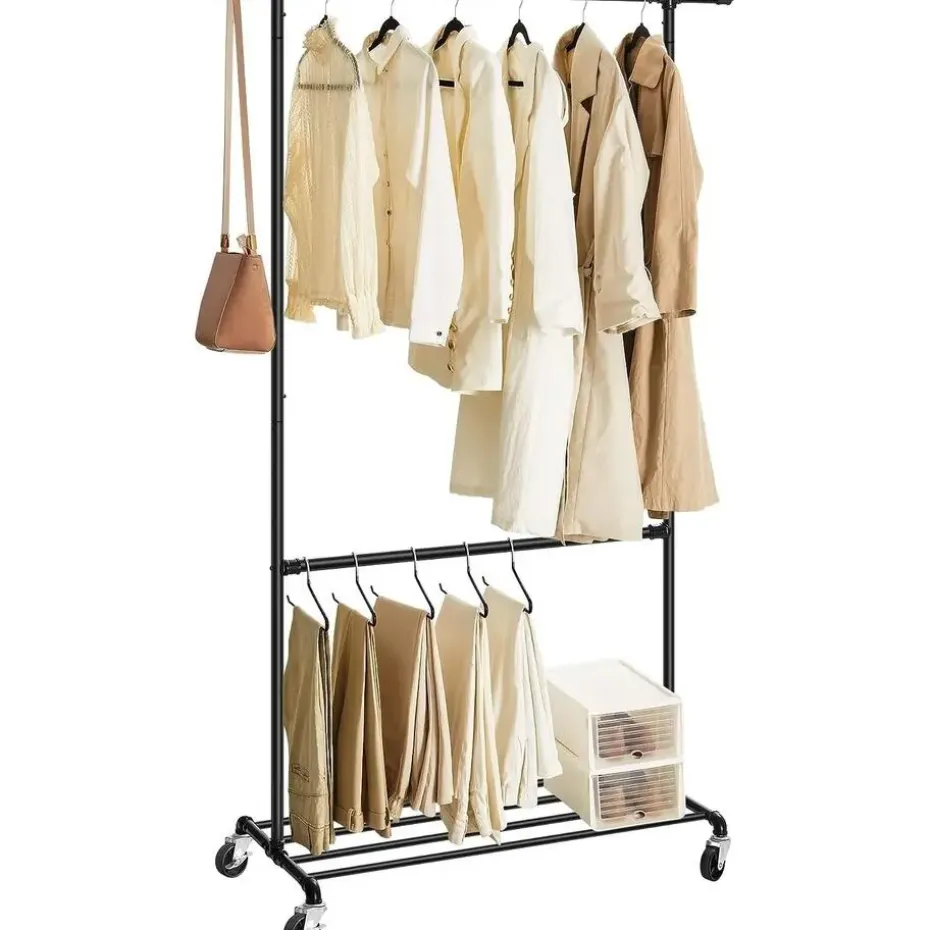 Ijzeren Kledingrek - Kledingrek op wieltjes - 2 stangen