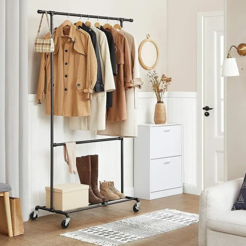 Ijzeren Kledingrek - Kledingrek op wieltjes - 2 stangen