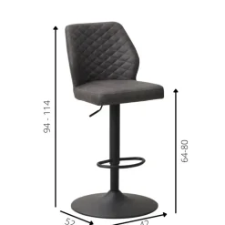 Industriële barkruk Grizzly antraciet - Zithoogte 64 cm - Stof - Grijs