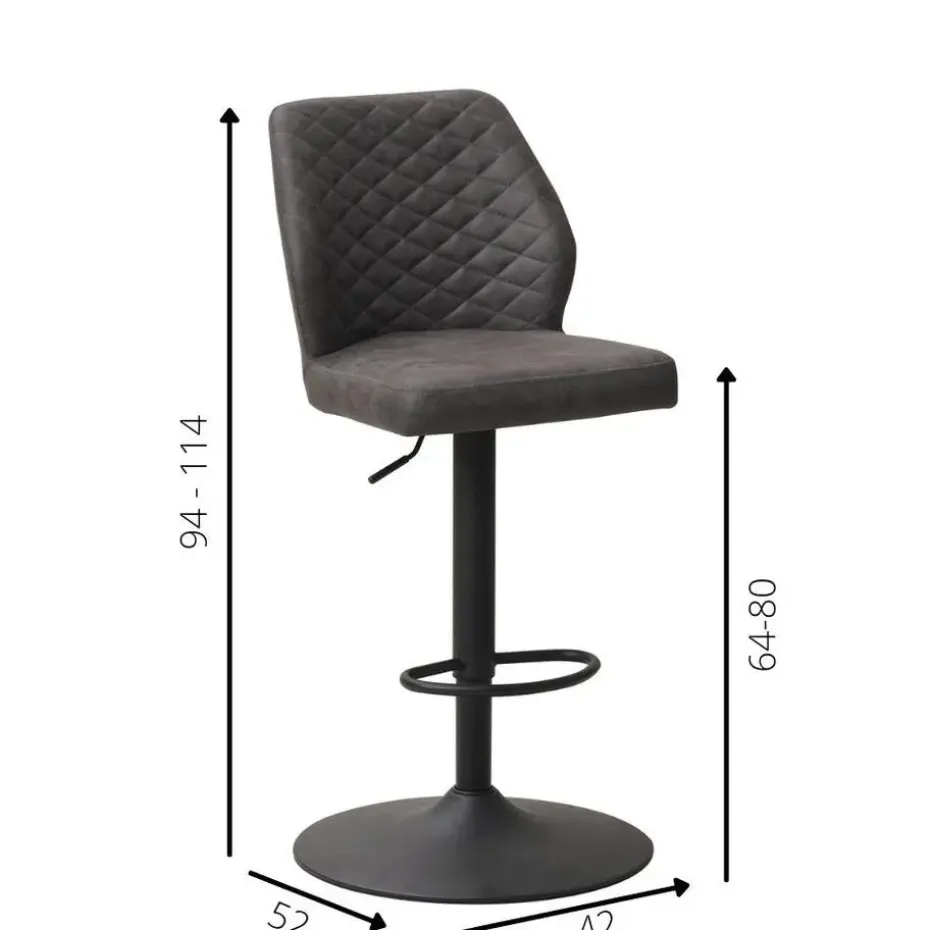 Industriële barkruk Grizzly antraciet - Zithoogte 64 cm - Stof - Grijs