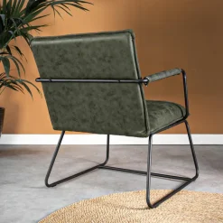 Industriële fauteuil Hailey groen ecoleder - Leder - Groen