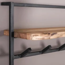 Industriële kapstok Naomi 12 haken acaciahout metaal 30x100x80 cm Hout