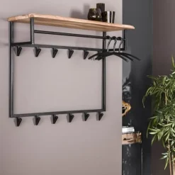 Industriële Kapstok Teun 12 haken acaciahout - 33x100x80 cm - Hout - Bruin