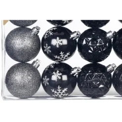 Inge Christmas kerstballen - 12x st - zwart - 6 cm - kunststof