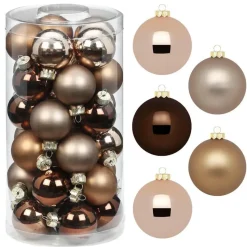 Inge Christmas kleine kerstballen - 36x st - bruin - 4 cm - glas