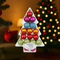 Inge goods Kerstballen - 17 stuks - mix - gekleurd - kunststof - 3 cm
