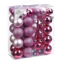 Inge goods Kerstballen - 47 stuks - roze - mat - glans - met piek