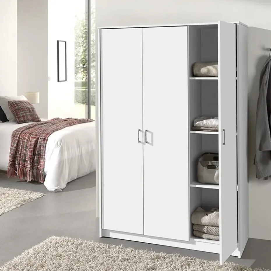 Interiax Kledingkast 'Amelie' - Wit - 3 Deurs - 180x120x54 cm