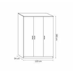 Interiax Kledingkast 'Amelie' - Wit - 3 Deurs - 180x120x54 cm