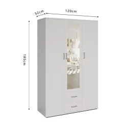 Interiax Kledingkast 'Lena' - Wit - 3 Deurs - 185x120x52cm
