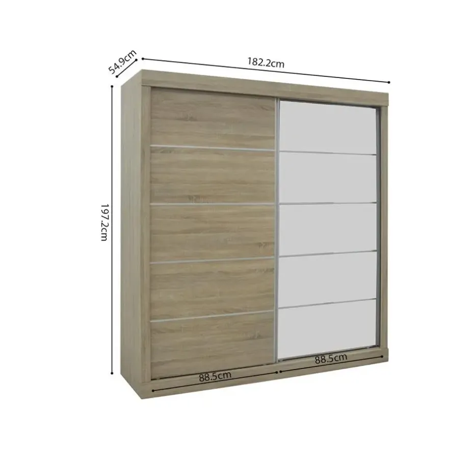 Interiax Kledingkast 'Mila' - Sonoma Eik - Schuifdeurkast - 197x182x52 cm