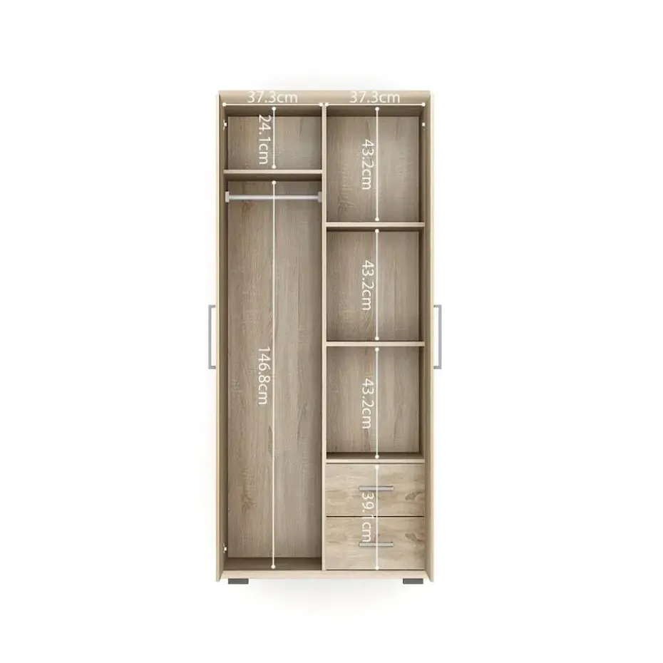 Interiax Kledingkast 'Mila' - Sonoma Eik - 2 Deurs - 183x80x52cm