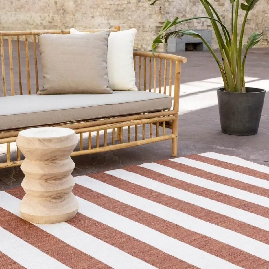 Interieur05 Buitenkleed Stripes roest/wit dubbelzijdig - 290 x 200 cm