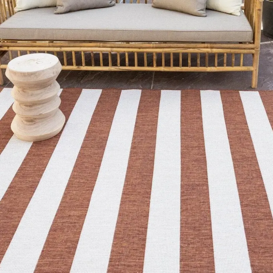Interieur05 Buitenkleed Stripes roest/wit dubbelzijdig - 340 x 240 cm