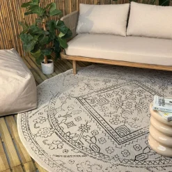 Interieur05 rond buitenkleed zwart/wit Nova - 240 x 240 cm