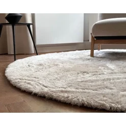 Interieur05 Rond Hoogpolig vloerkleed Odelia beige/wit - 160 x 160 cm