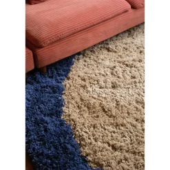 Interieur05 rond hoogpolig vloerkleed polyester Pilo beige/blauw - 240 x 240 cm