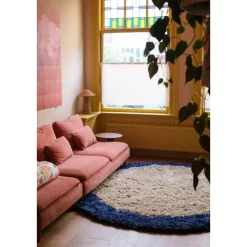 Interieur05 rond hoogpolig vloerkleed polyester Pilo beige/blauw - 240 x 240 cm