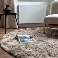 Interieur05 Rond Hoogpolig vloerkleed Odelia Bruin/taupe - 160 x 160 cm