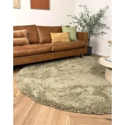 Interieur05 rond hoogpolig vloerkleed polyester Pilo groen - 230 x 160 cm