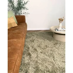 Interieur05 rond hoogpolig vloerkleed polyester Pilo groen - 230 x 160 cm