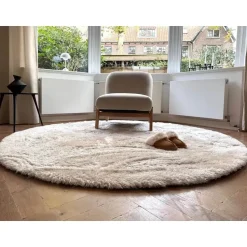 Interieur05 Rond Hoogpolig vloerkleed Odelia beige/wit - 240 x 240 cm