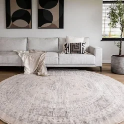 Interieur05 rond vintage Aila vloerkleed zand/beige - 190 x 190 cm