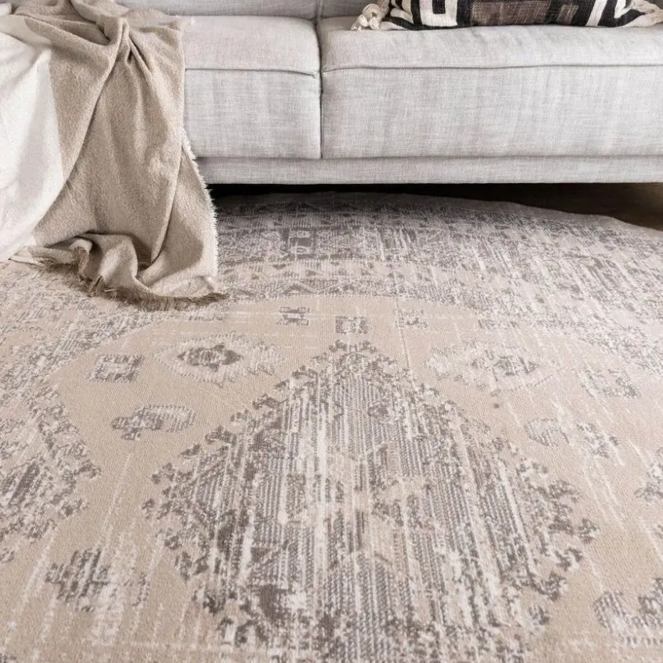 Interieur05 rond vintage Aila vloerkleed zand/beige - 240 x 240 cm