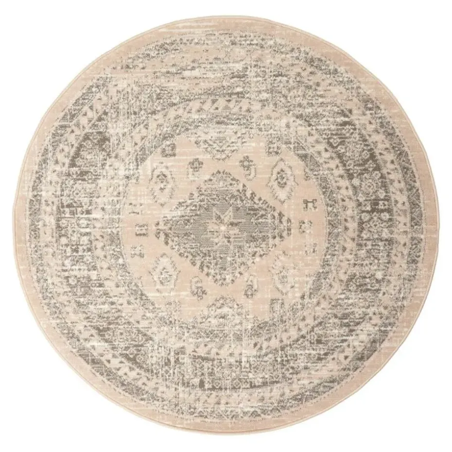 Interieur05 rond vintage Aila vloerkleed zand/beige - 120 x 120 cm