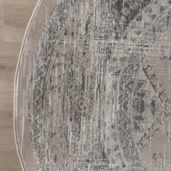 Interieur05 rond vintage Aila vloerkleed zand/beige - 120 x 120 cm