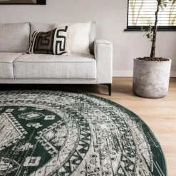 Interieur05 rond vintage vloerkleed Aila groen - 120 x 120 cm
