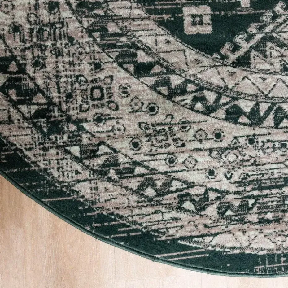 Interieur05 rond vintage vloerkleed Aila groen - 120 x 120 cm