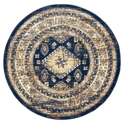 Interieur05 rond vintage vloerkleed Aila blauw - 160 x 160 cm