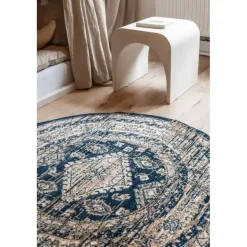 Interieur05 rond vintage vloerkleed Aila blauw - 160 x 160 cm