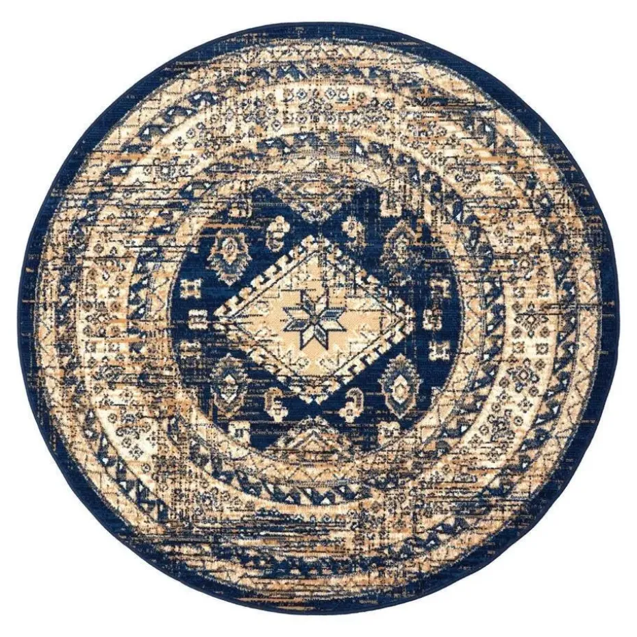 Interieur05 rond vintage vloerkleed Aila blauw - 120 x 120 cm