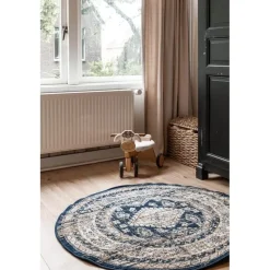 Interieur05 rond vintage vloerkleed Aila blauw - 120 x 120 cm