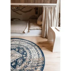 Interieur05 rond vintage vloerkleed Aila blauw - 120 x 120 cm