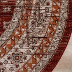 Interieur05 rond vintage vloerkleed Aila rood/oranje - 190 x 190 cm